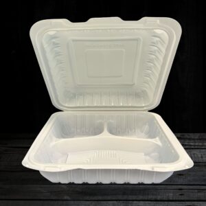 MFPP Clamshell Food Container 9×9 3 Compt 150 pcs White