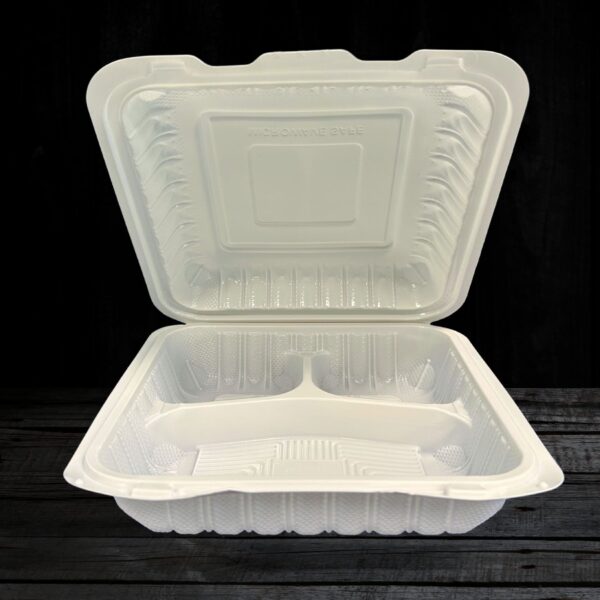 MFPP Clamshell Food Container 9×9 3 Compt 150 pcs White