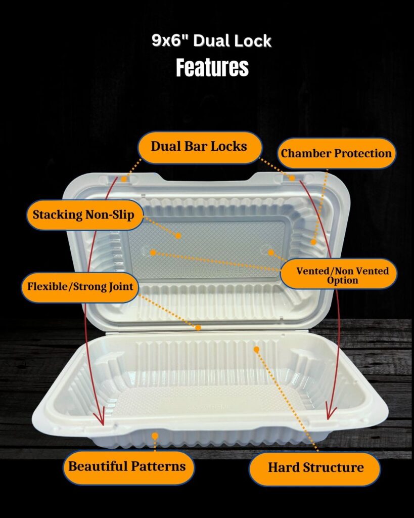 9x6 MFPP Takeout Containers 1 Compartment Center Lock