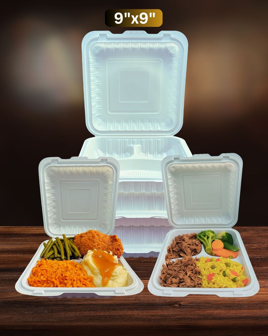 9x9 MFPP Takeout Containers 3 Compartment Dual Lock