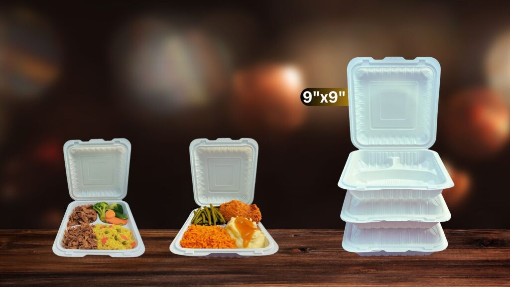 9x9 MFPP Takeout Containers 3 Compartment Dual Lock