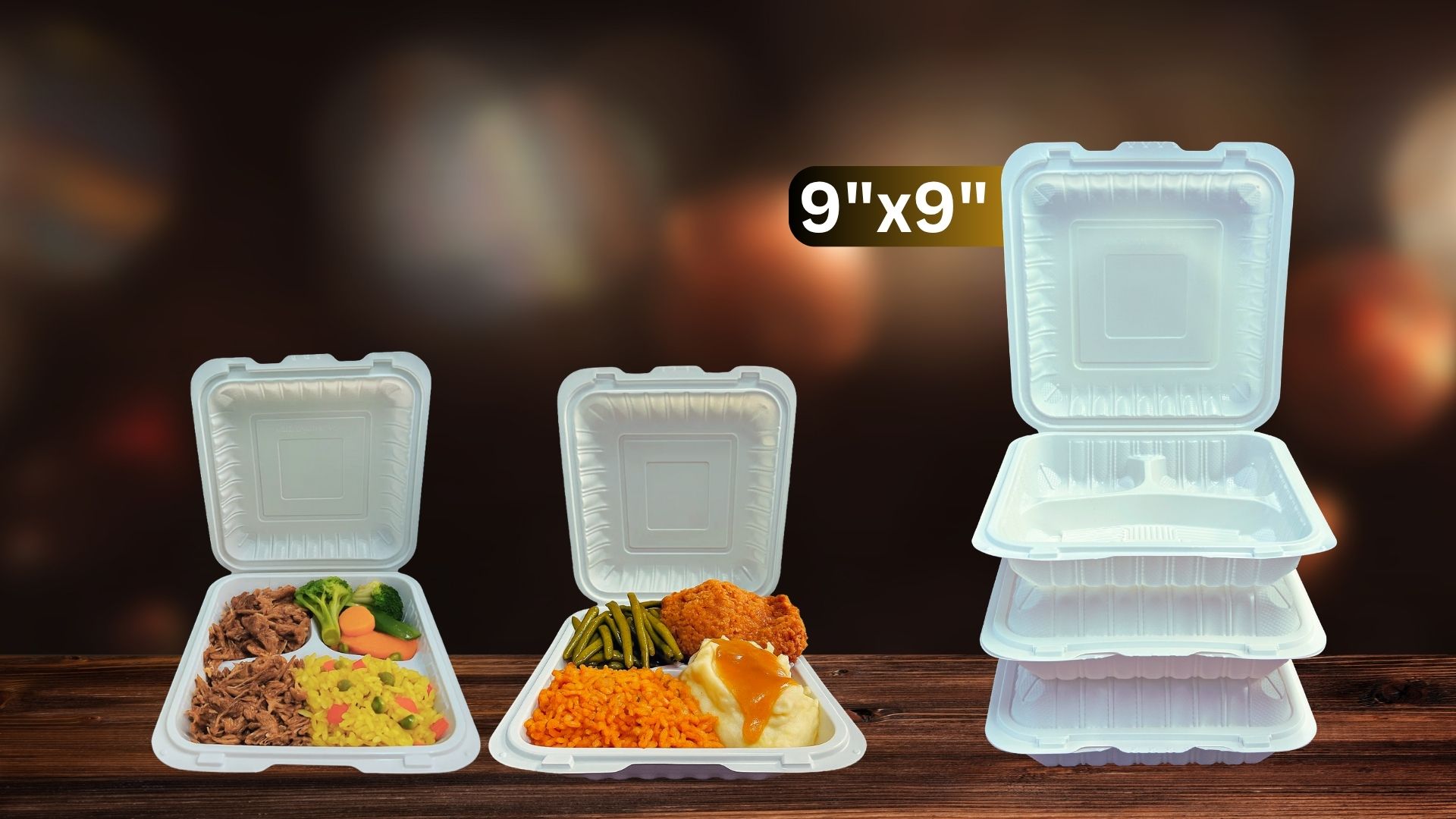 9x9 MFPP Takeout Containers 3 Compartment Dual Lock
