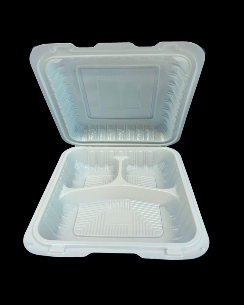 Size 9x9 3 compt MFPP Takeout Containers 1 Compartment Dual Lock