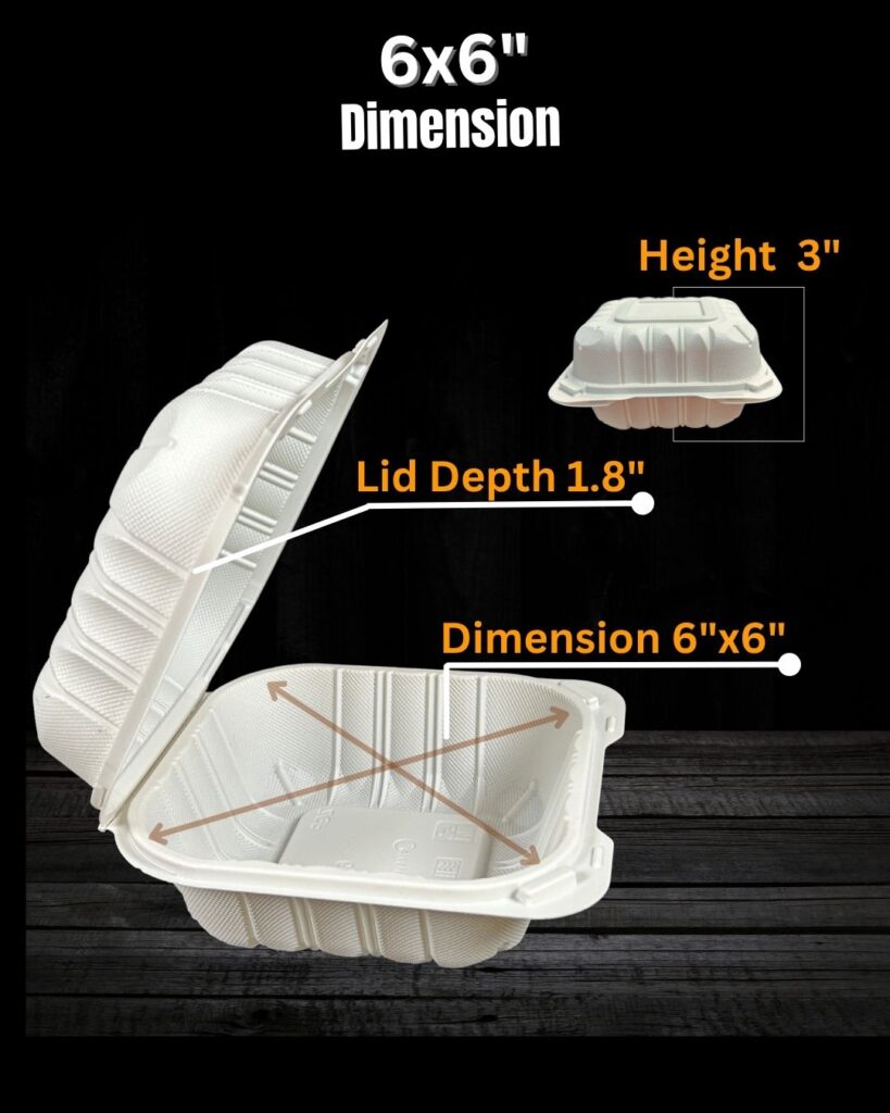 Size of 6x6 MFPP Takeout Containers 1 Compartment Dual Lock
