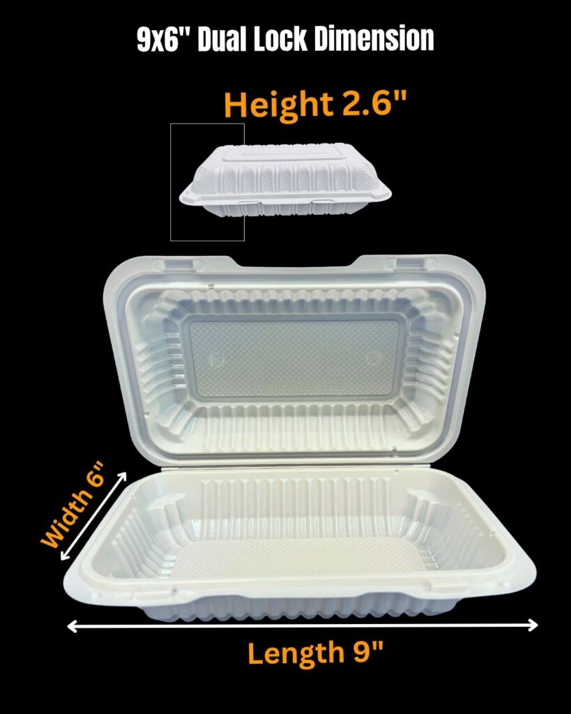 Size of 9x6 Dual lock MFPP Takeout Containers 1 Compartment Dual Lock
