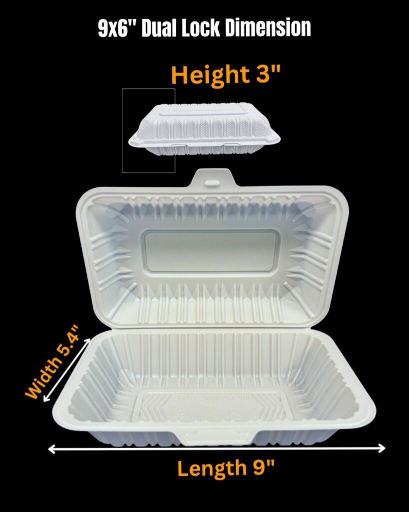 Size of 9x6 center lock MFPP Takeout Containers 1 Compartment