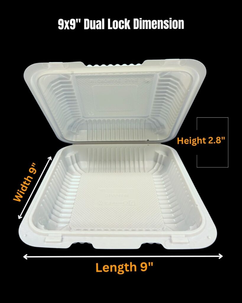 Size of 9x9 MFPP Takeout Containers 1 Compartment Center Lock